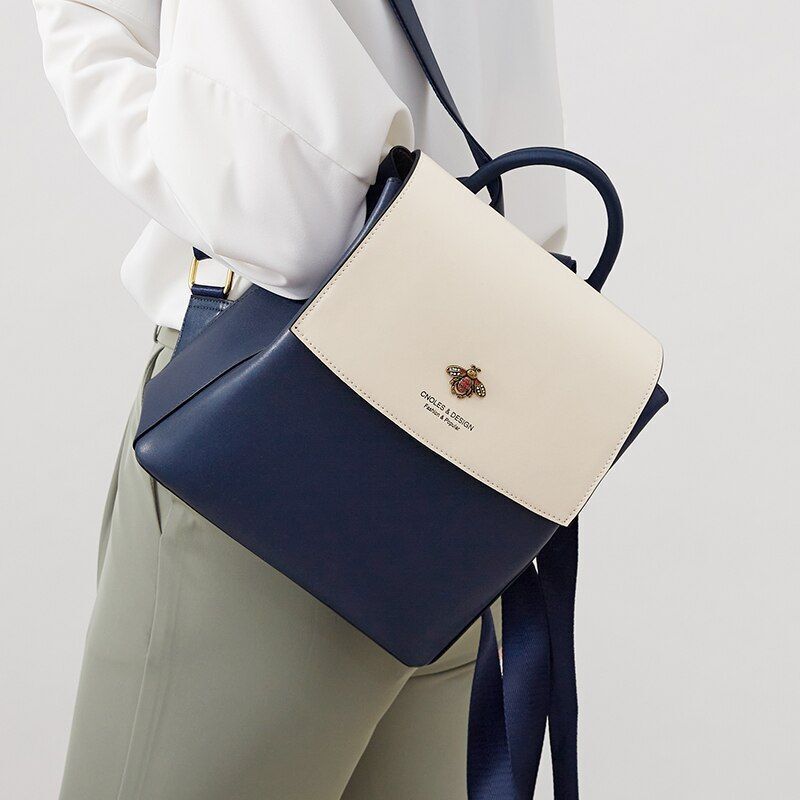Fashion Backpack Large Luxury Travel Laptop School Bags Split Leather Polyester