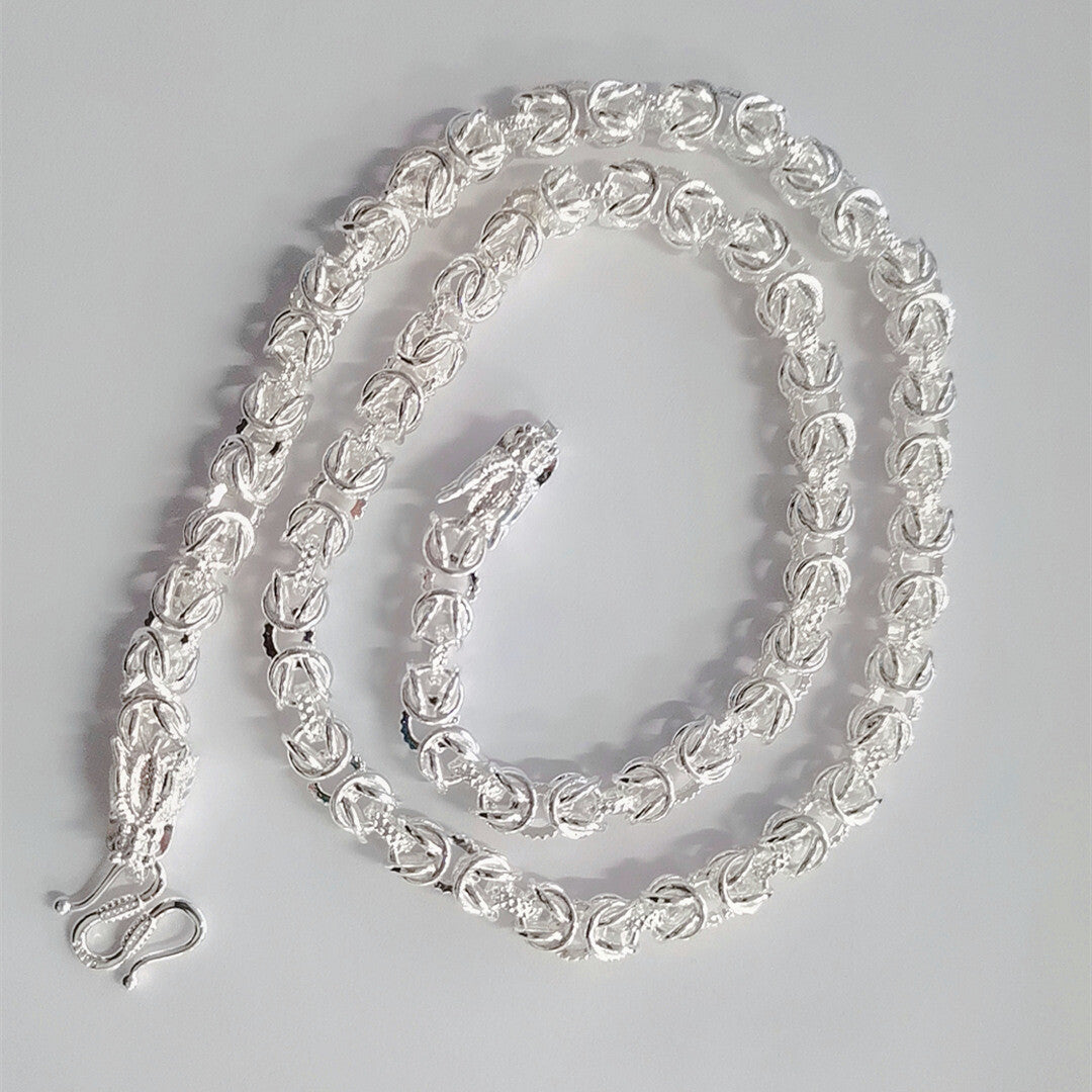 Men's 925 Sterling Solid Silver Necklace Classic Round Faucet Dragon Jewelry