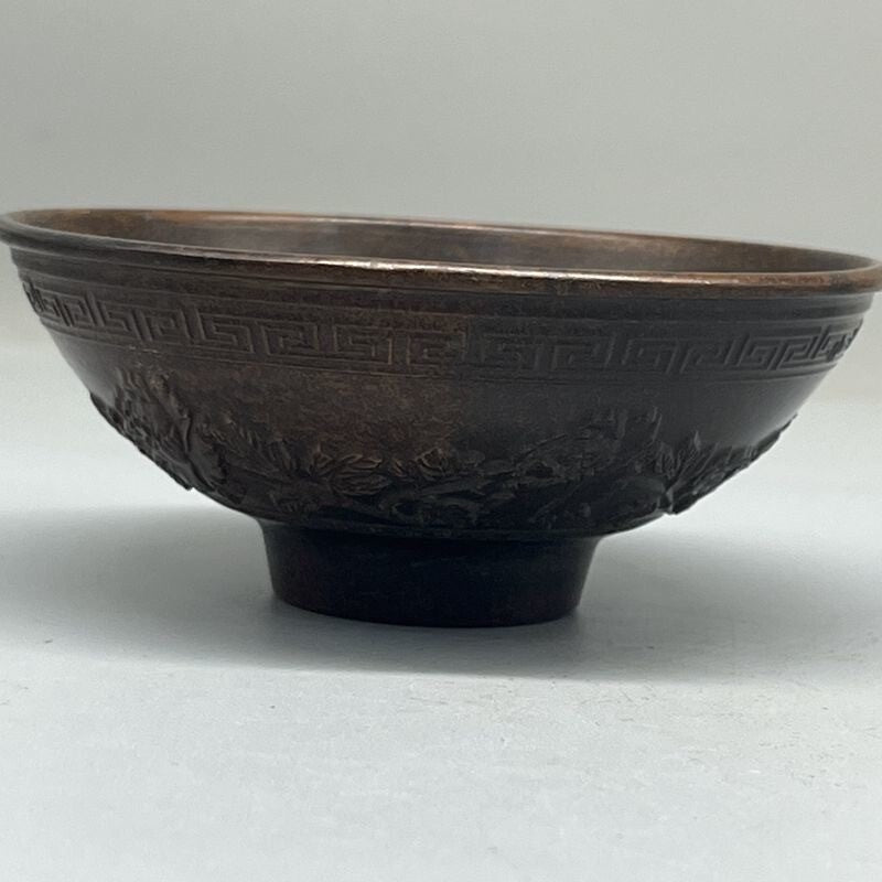 Collection chinese bronze handmade fish statue bowl cup home decoration