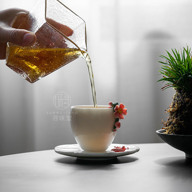 Handmade Single Cup Ceramic Tea Set Sheep Fat Jade Porcelain Flower Shaped Cups