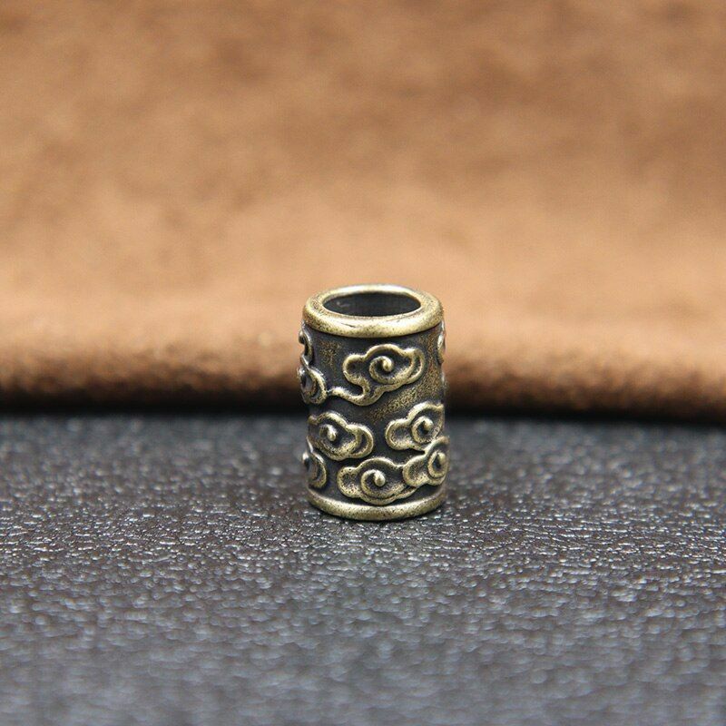 Brass Auspicious Clouds Carved Cylinder Knife Barrel Bead Retro Accessory Silver