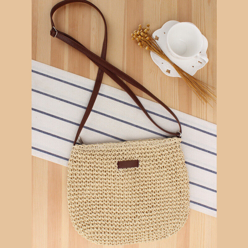 Summer Straw Crossbody Bag Women Beach Holiday Casual Woven Shoulder Handbag