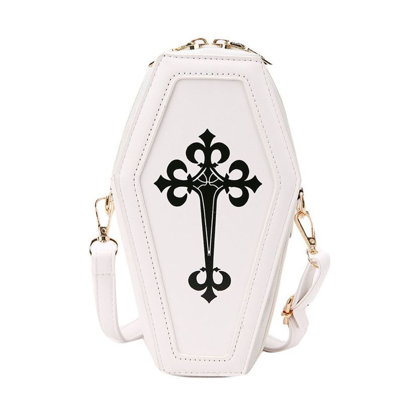 Retro Gothic Shoulder Bag Halloween Handbag Crossbody Bag Coffin Shape Purse 1PC