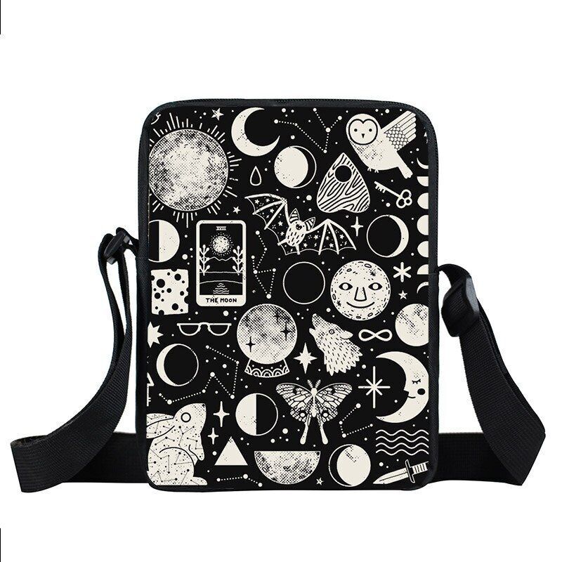 Witch Black Cat Messenger Bag Clutch Canvas Crossbody Shoulder Bags Travel Small