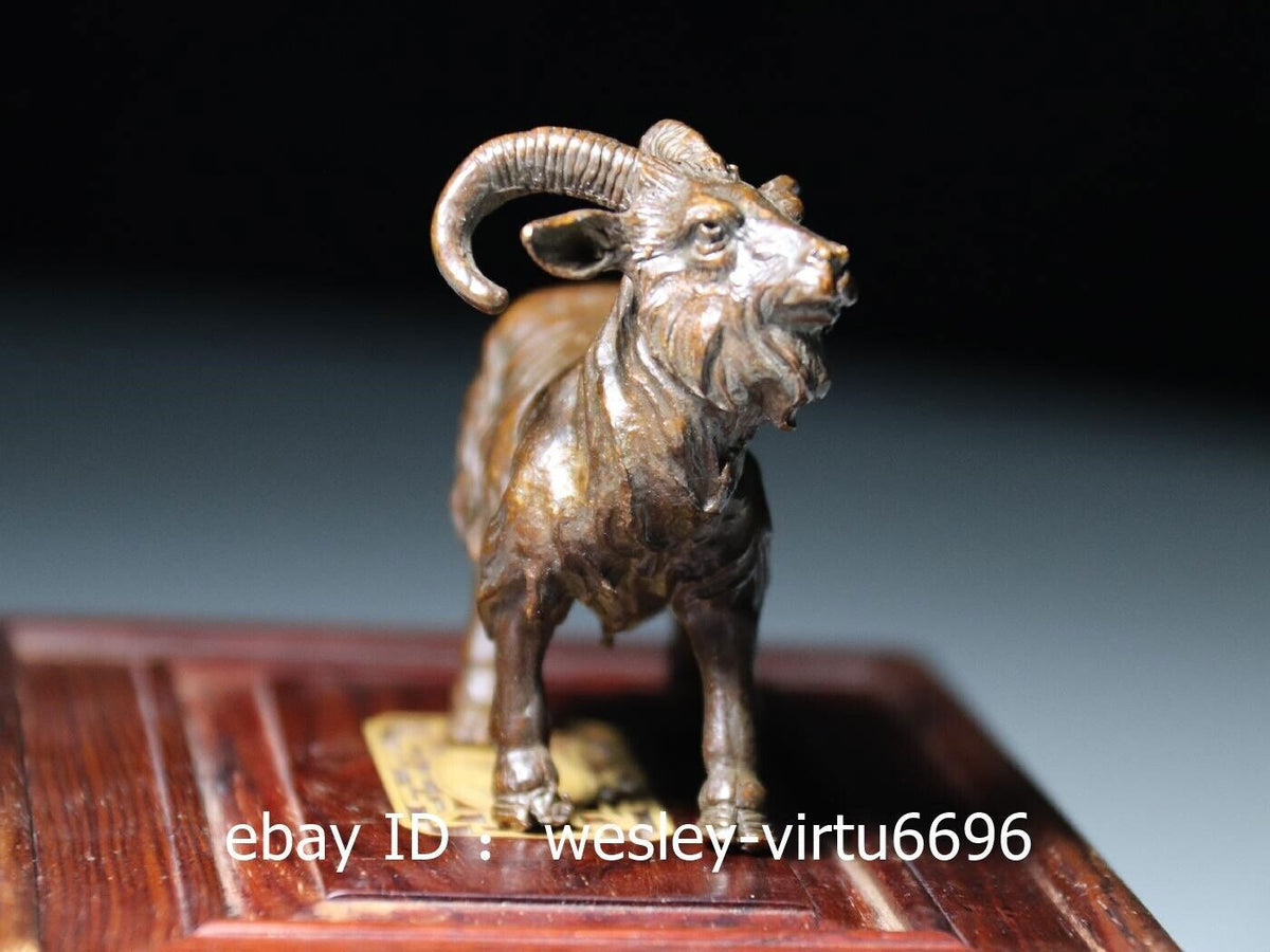 Chinese Dynasty Folk Old Antique Red Copper Animal Goat Sheep Art Statue 8cm