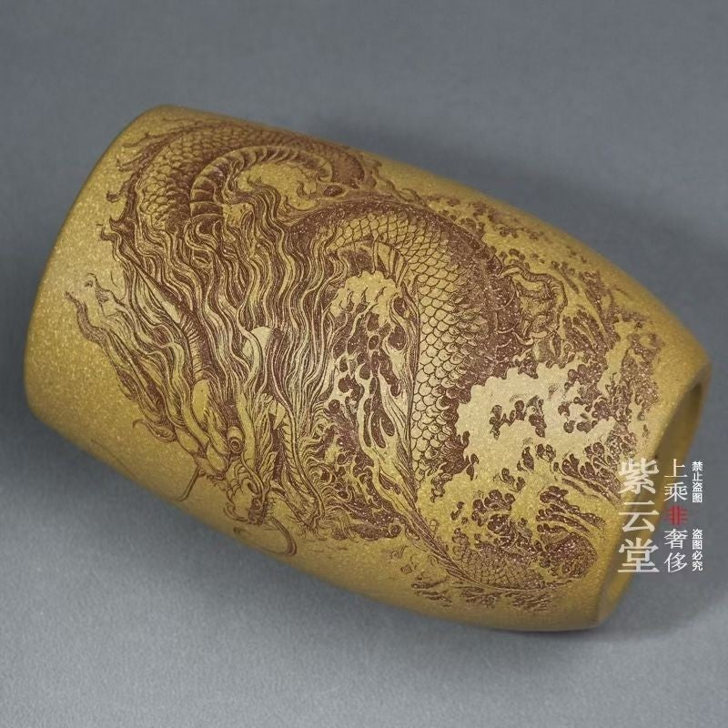 Yixing Purple Clay Dragon Cup Gold Section Clay Hand Carved Large Tea Cup