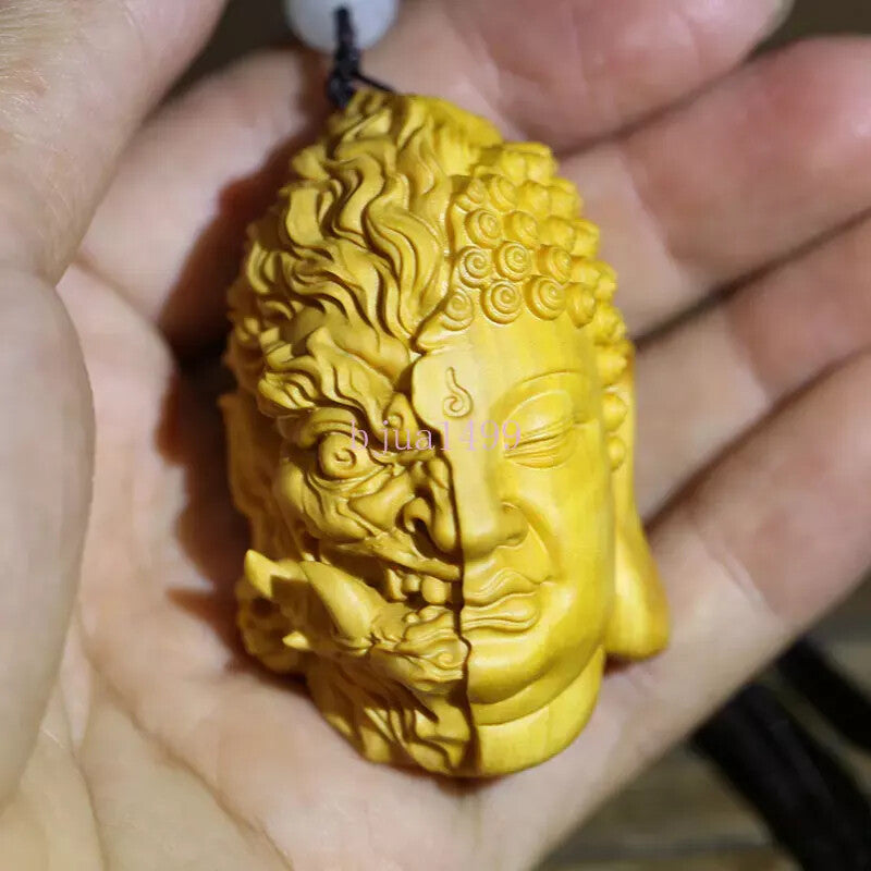 Devil Satan Buddha Deity Head Carved Solid Wood Man Carved Statue Decoration