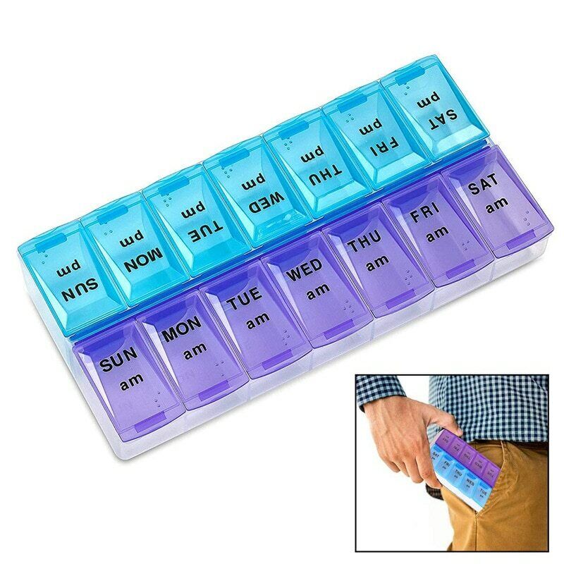 Pill Storage Holder 7 Days 14 Grids Pill Case Tablet Dispenser Pill Splitters