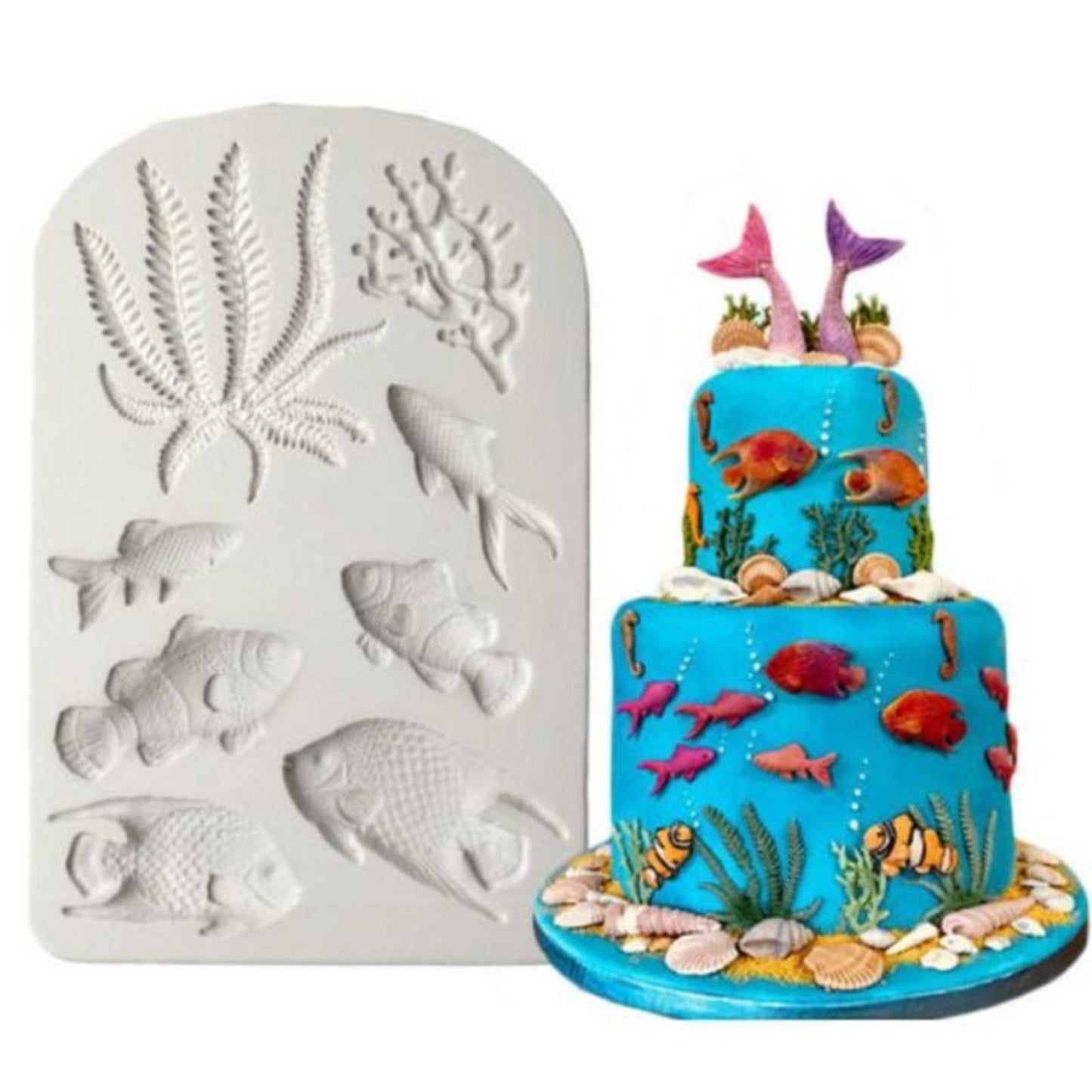 DIY Fish Coral Silicone Fondant Mold Beach Sea Cake Chocolate Icing Mould Decor