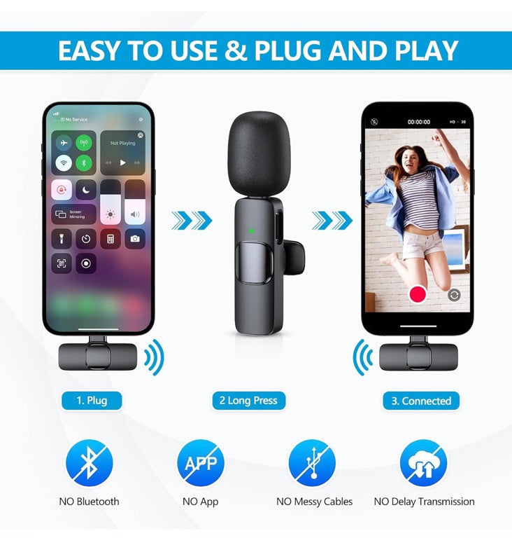 2 Pk Lavalier Microphone Wireless Audio Video Recording Mic Lightning For iPhone