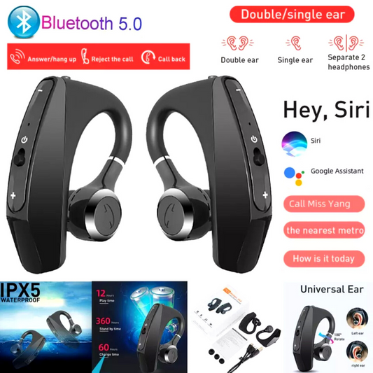 1Pair-Bluetooth 5.0 Earpiece Wireless Headset Noise Cancelling Earbuds Trucker