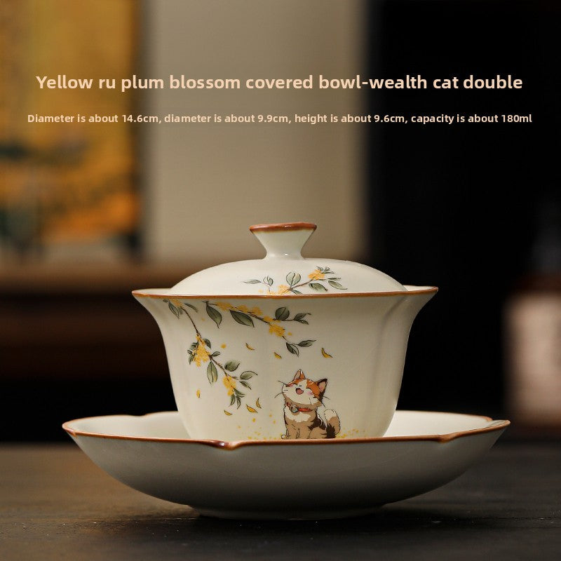 180ml Exquisitely Ceramics Ru Kiln Gaiwan Tea Bowl Tea Set Chinese Retro
