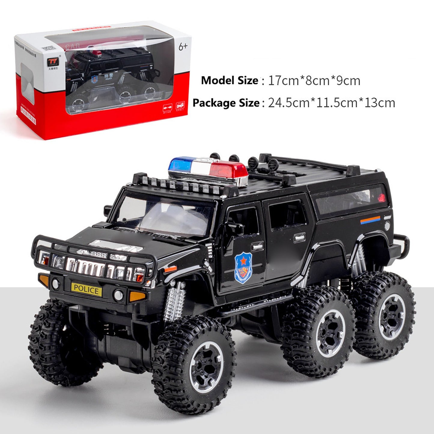1/32 Sound&Light Police Car Pull Back Model Doors Openable Vehicle Kid Gifts