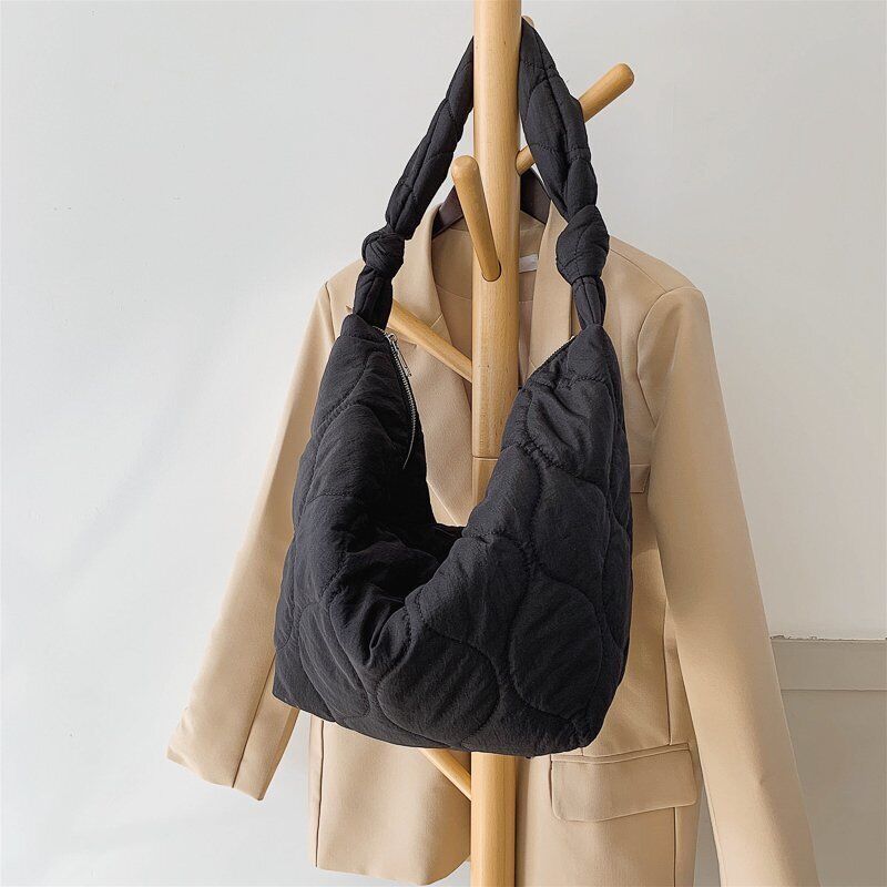 Winter Women Shoulder Bags Down Feather Crossbody Hobo Bag Cotton Leather