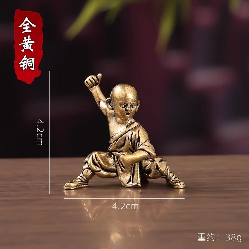 4PCS Solid Brass Kung Fu Monk Ornament Zen Tea Pet Desktop Decor