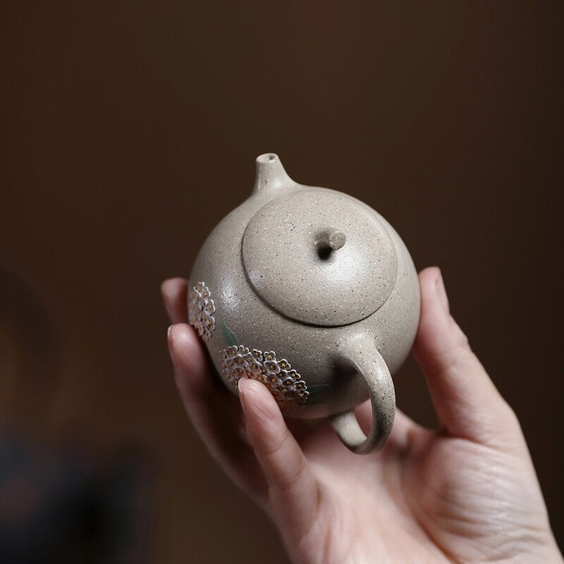 China white duan clay yixing zisha tea pot floral relief handmade tea pot marked