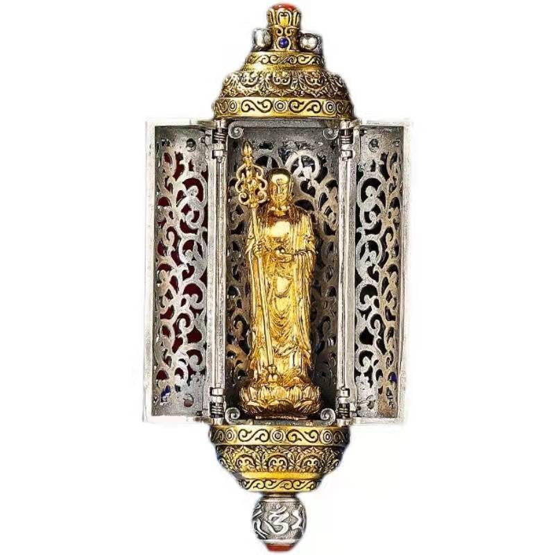Premium Silver Gau Box Pendant Amithabha Buddha Openable Guochao Ethnic Necklace