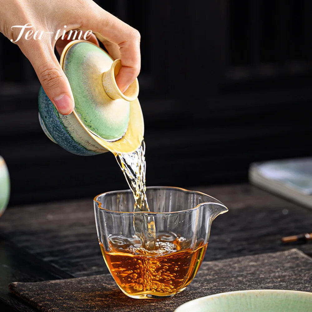 150ml Kiln Change Green Hill Ceramic Gaiwan Tea Set Tea Bowl Saucer Tea Tureen