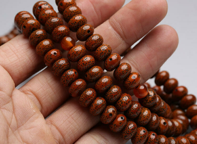 8x5mm 108 red star & moon Bodhi Prayer beads Flat Mala Necklace 老星月菩提子算盘珠