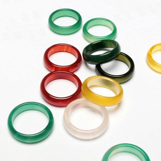 10pcs Wholesale Lots Colorful Mix Natural Agate Band Gemstone Jade Rings Jewelry