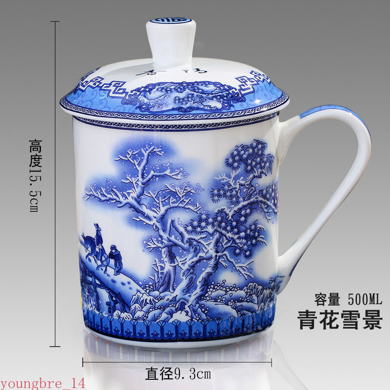 500ml Chinese Style Bone China Jingdezhen Blue and White Porcelain Tea Cup