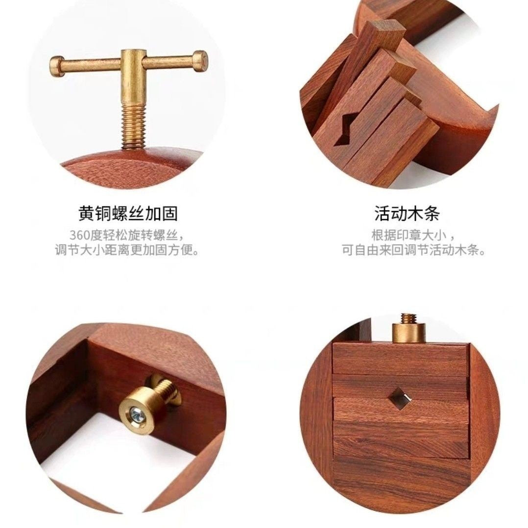 360° Rotating Rosewood Seal Press Chinese Seal Carving Tool Solid Wood Clamp