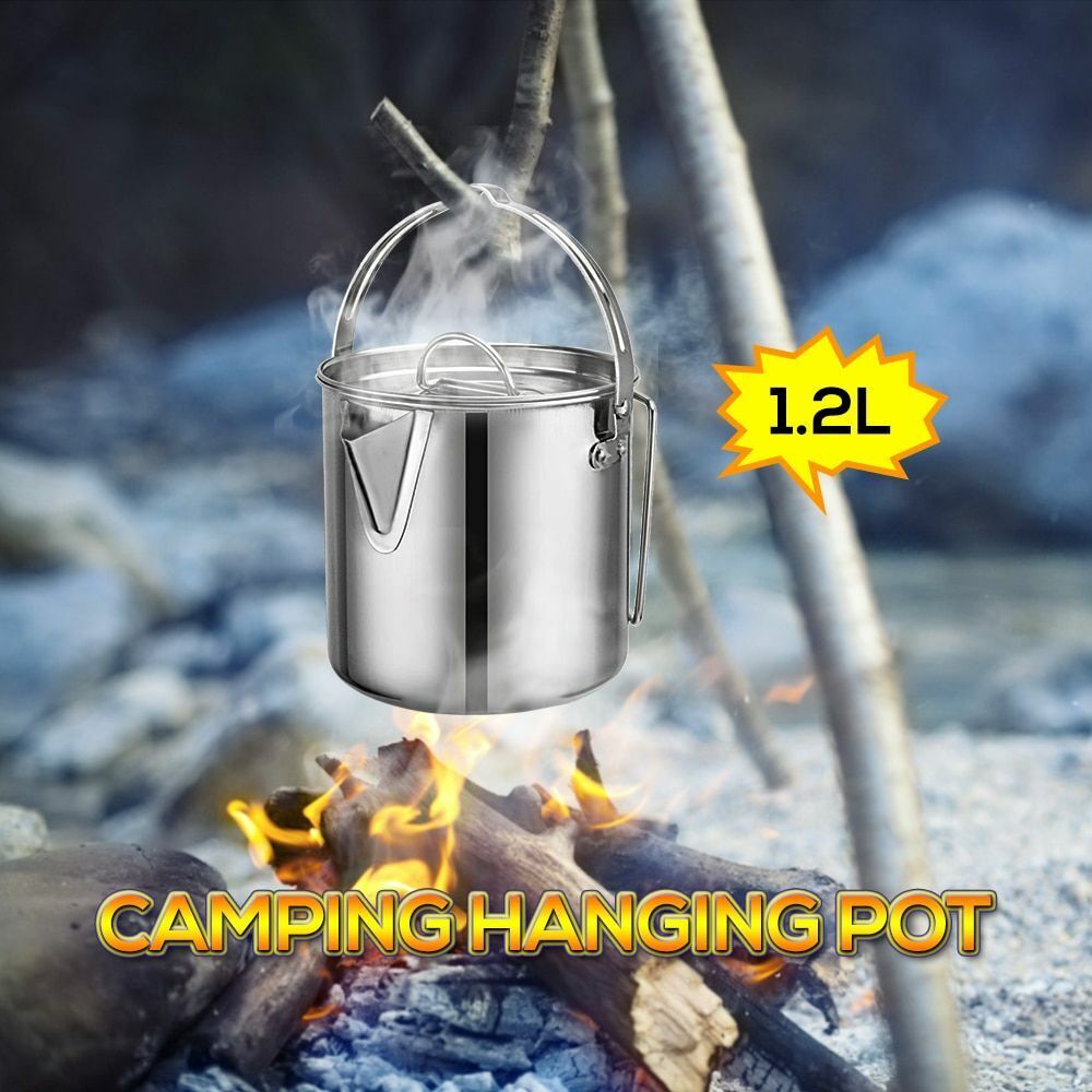 Stainless Steel Cup Camping Soup Coffee Pot Foldable Handle Water Kettle Cover