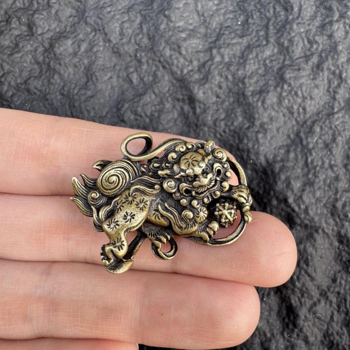 Vintage Tibetan Brass Snow Lion Pendant Antique Collectible Charm