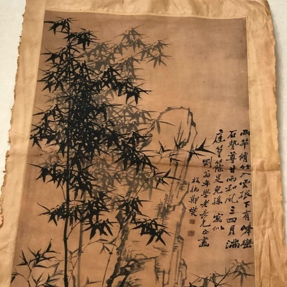 Vintage Zheng Banqiao Ink Bamboo Painting 68x36cm Chinese Wall Art Collectible