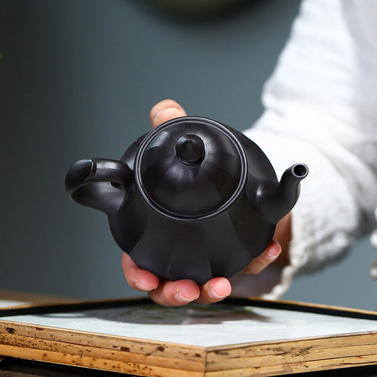 5.1" Collect China Yixing Zisha Potteryblack Clay 200ML Muscle Grain Teapot 筋纹莲灯