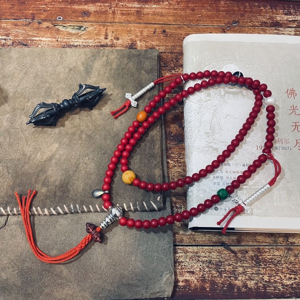 Vajrasattva Red Mala 10mm Handheld Tibetan Buddhist Prayer Beads