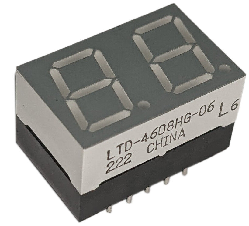 Lite-On CA Dual 7 Segment Display, Green, 0.4", Mounted on Spacer