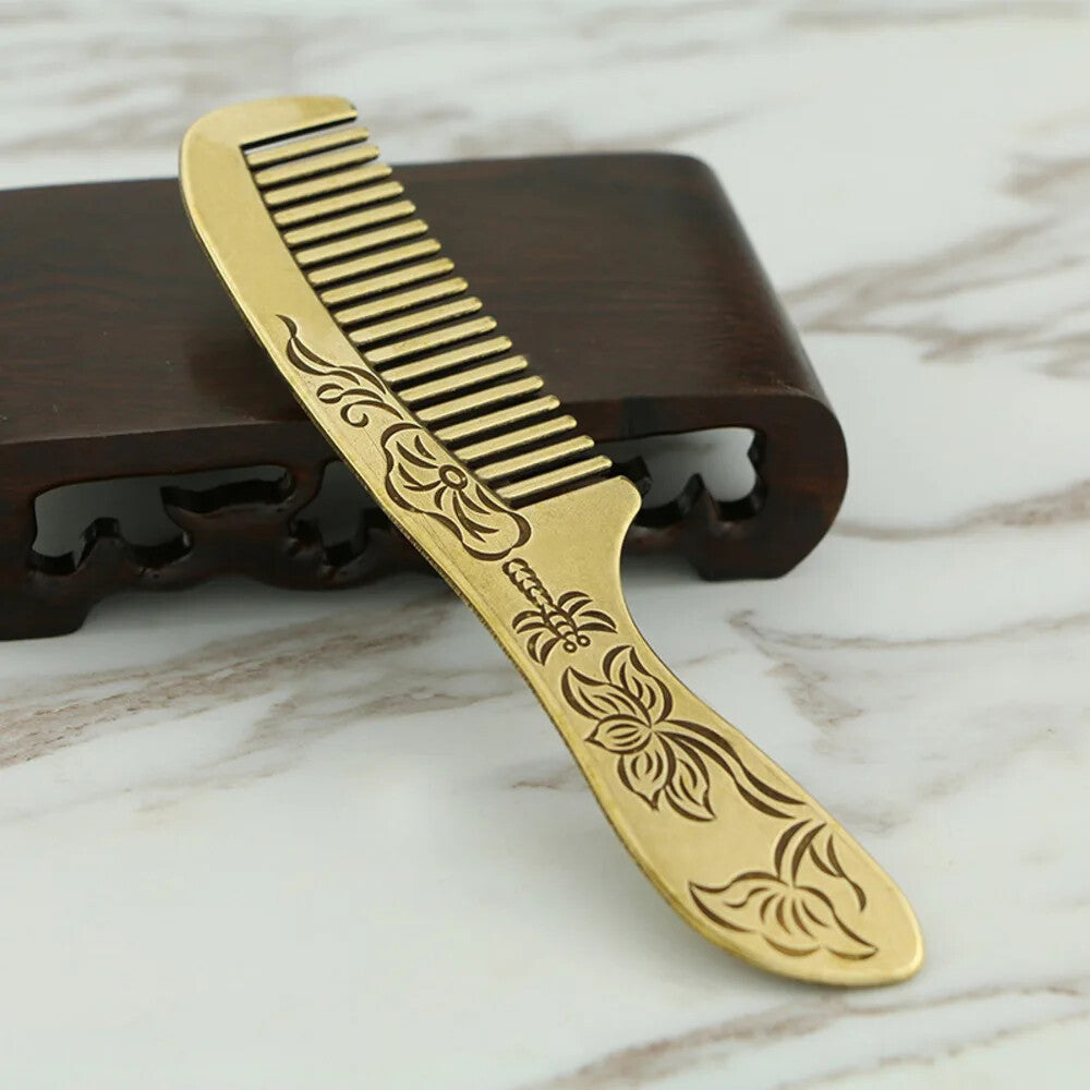 Antique Brass Die Casting Relief Retro Peony Copper Comb Gua Sha Board Hair Comb