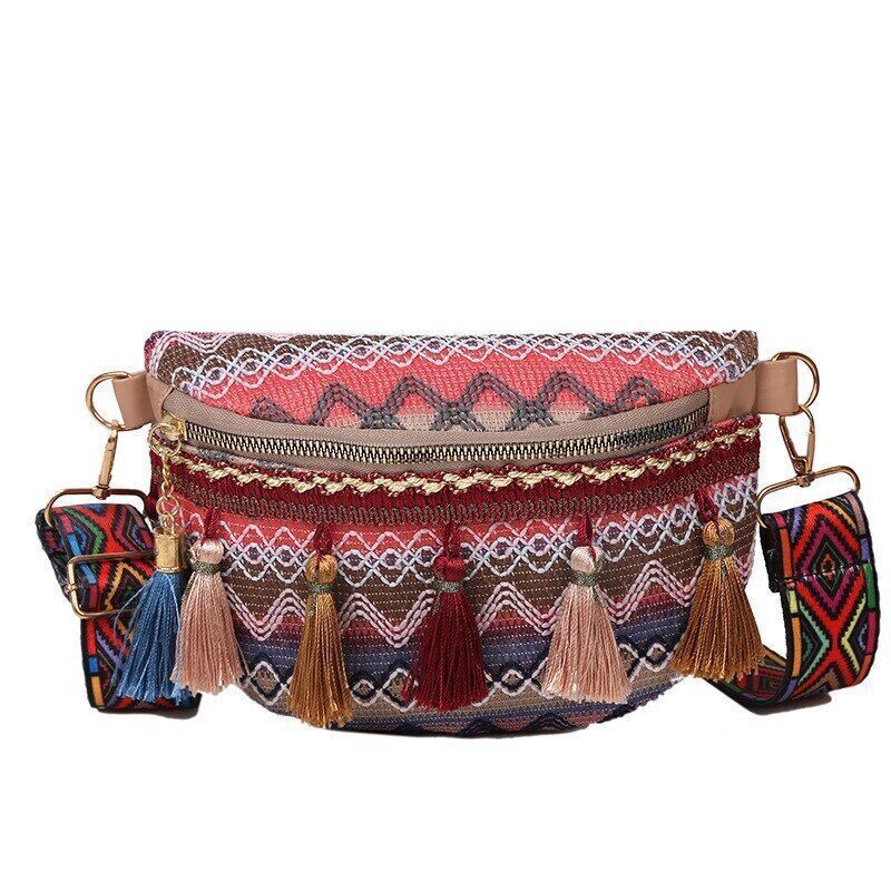 Lady Saddle Bag Retro Tassel Small Bag Wide Shoulder Chest Bag Female Bag