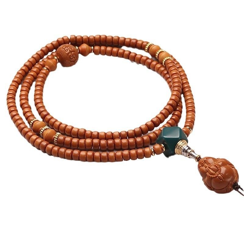 Handmade Olive Nut Beaded Necklace Maitreya Buddha Pendant Buddhist Mala