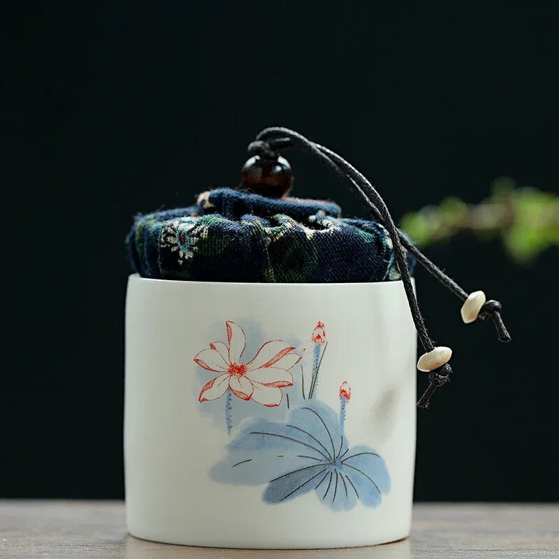 Ceramic Tea Caddy Tieguanyin Storage Tank Portable Travel Tea Box Sealed Tea Jar