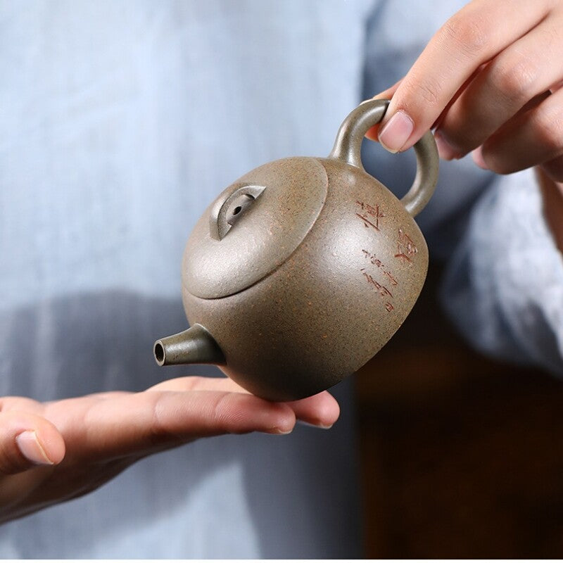 Original Ore Real Yixing Zisha Tea Pot Handmade Marked Chinese Character Carved