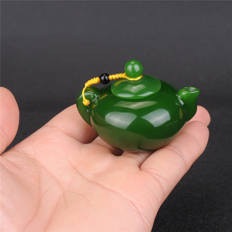 2.3"ChinaNatural Green Jade Hand Carved Small Wine Tea Pot Flagon Stoup Statue