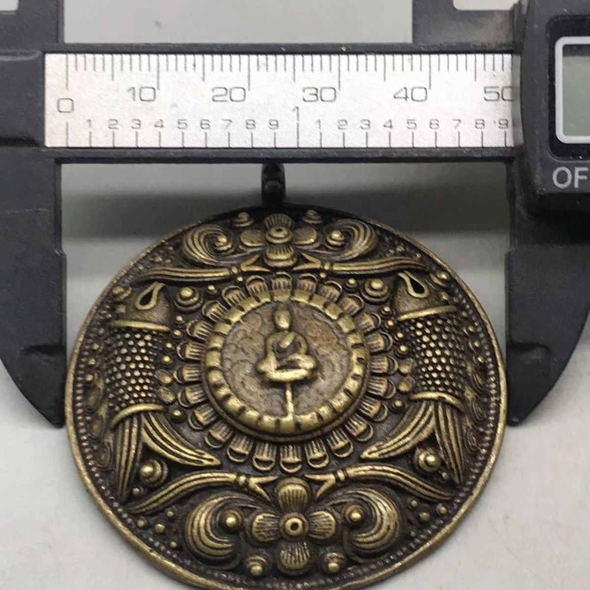 Vintage Tibetan Brass Pendant, Hand-Carved Buddha & Fish, Nepal Style