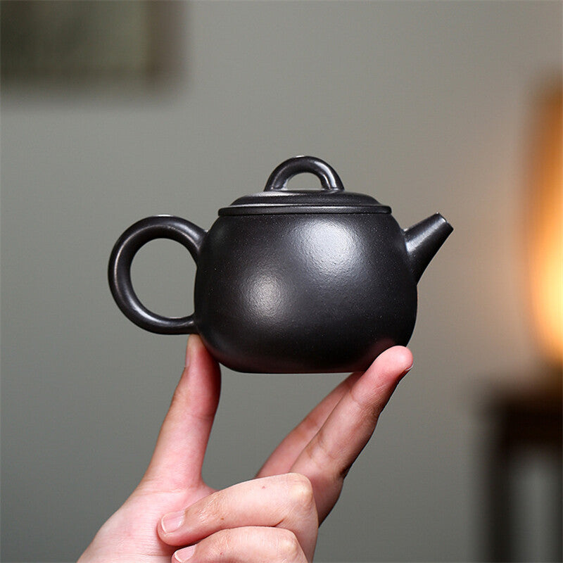 160ml Full Hand Carved Tea Pot Small Marked Real Yixing Zisha Black Clay Pots