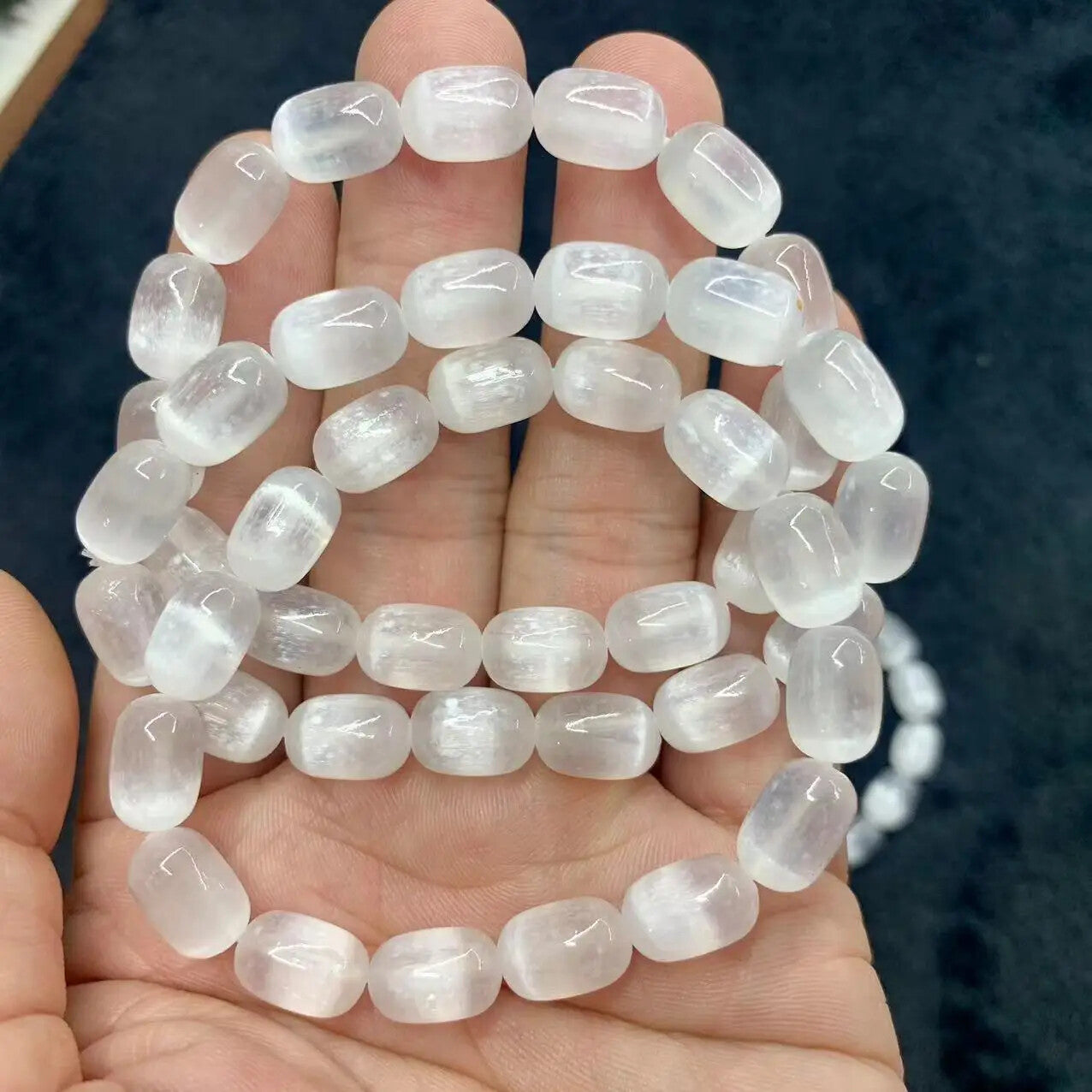 1pc Natural White Calcite Selenite Stone Beads Cat Eye Gemstone Energy Stone