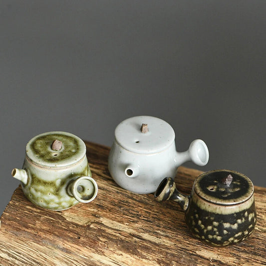 Coarse Pottery Mini Side Handle Pot Chinese Fingertip Teapot Handmade