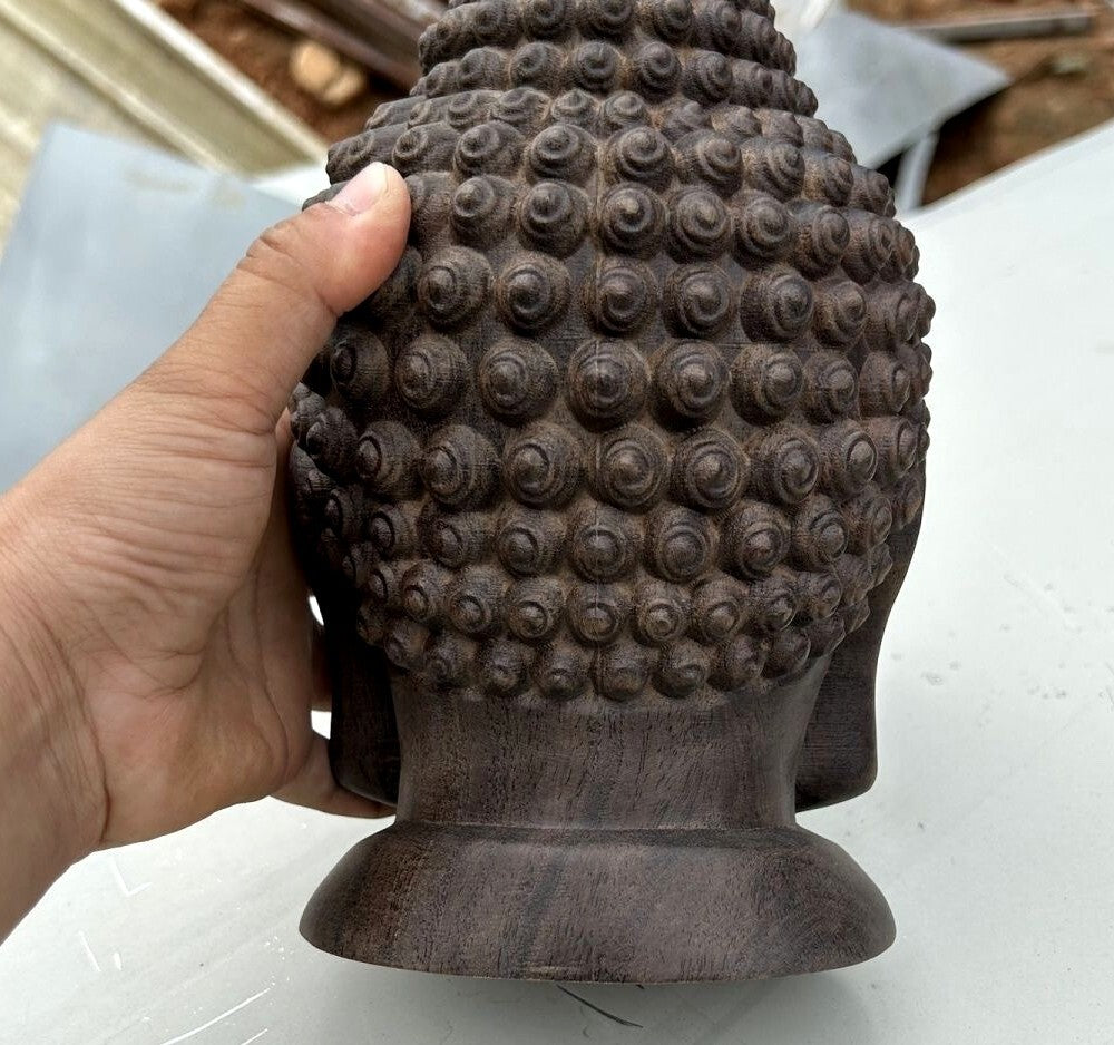8.3" Natural Agilawood Carved Sakyamuni Buddha Head Statue Buddhism Collect