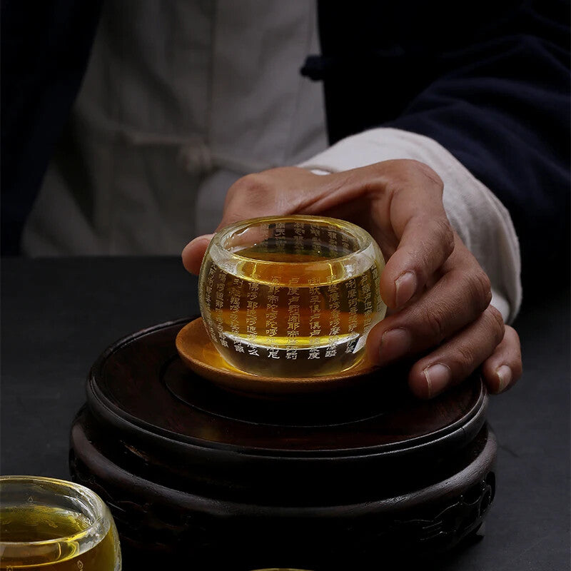 Glass Kung Fu Cup, Chinese Buddhist scripture cup, heat-resistant tea cup