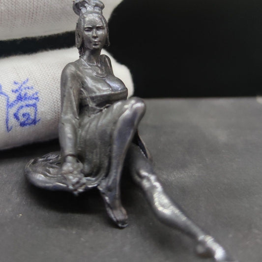 Black Old Brass Chinese Classical Beauty Doll Model Statue Home Car Ornament