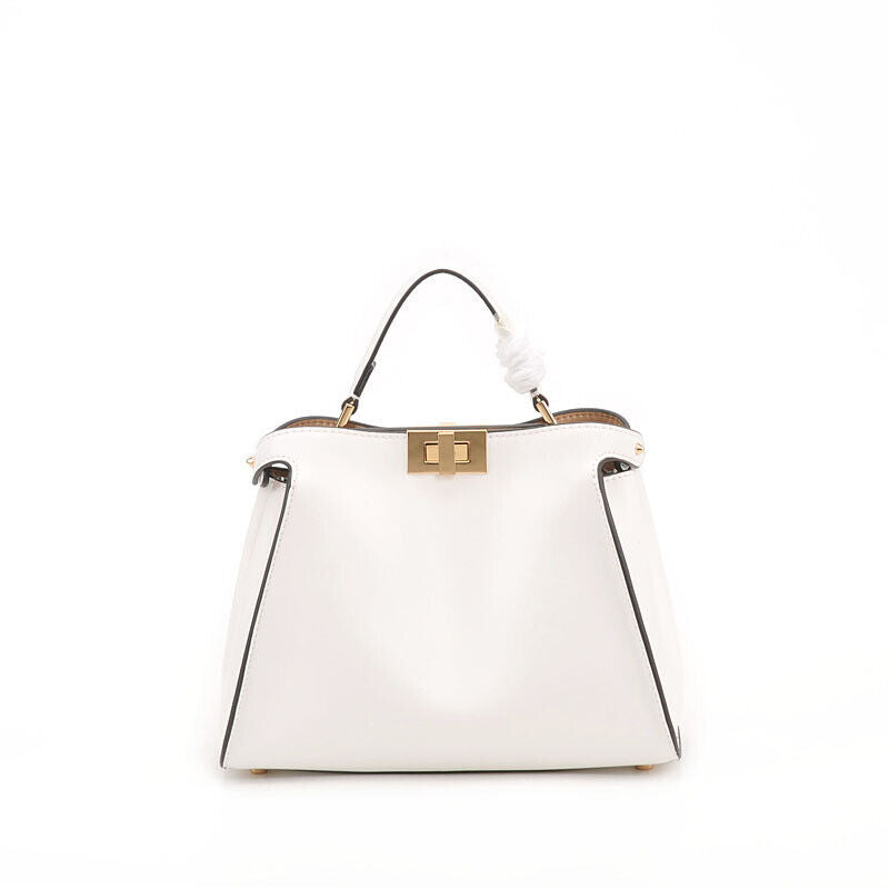 Real Leather Trapezoid Twist-Lock Tote Shoulder Bag Purse Crossbody Top Handle