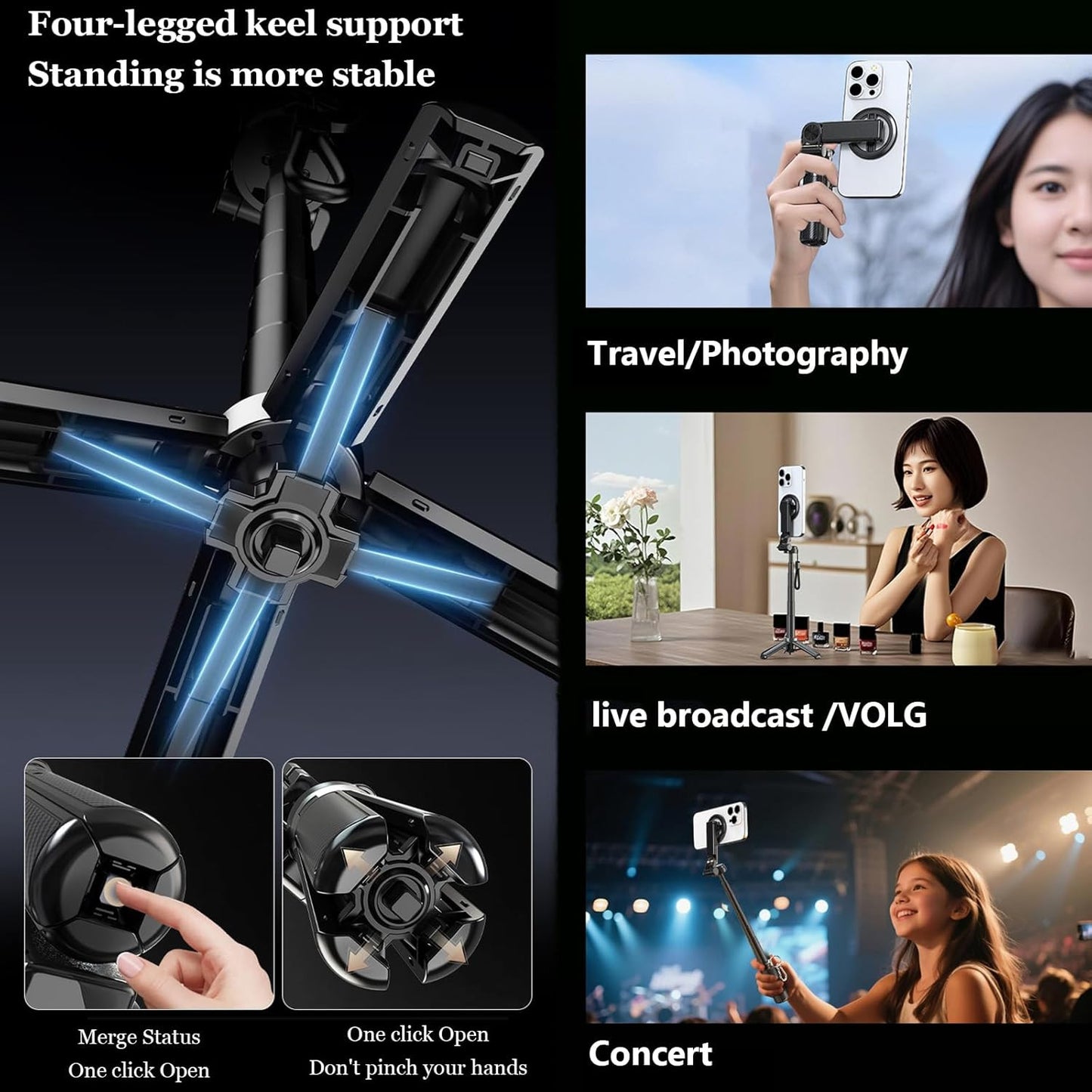 4 in 1 Multifunctional Magnetic Selfie Stick,Magsafes Tripod Stand for Iphone,36