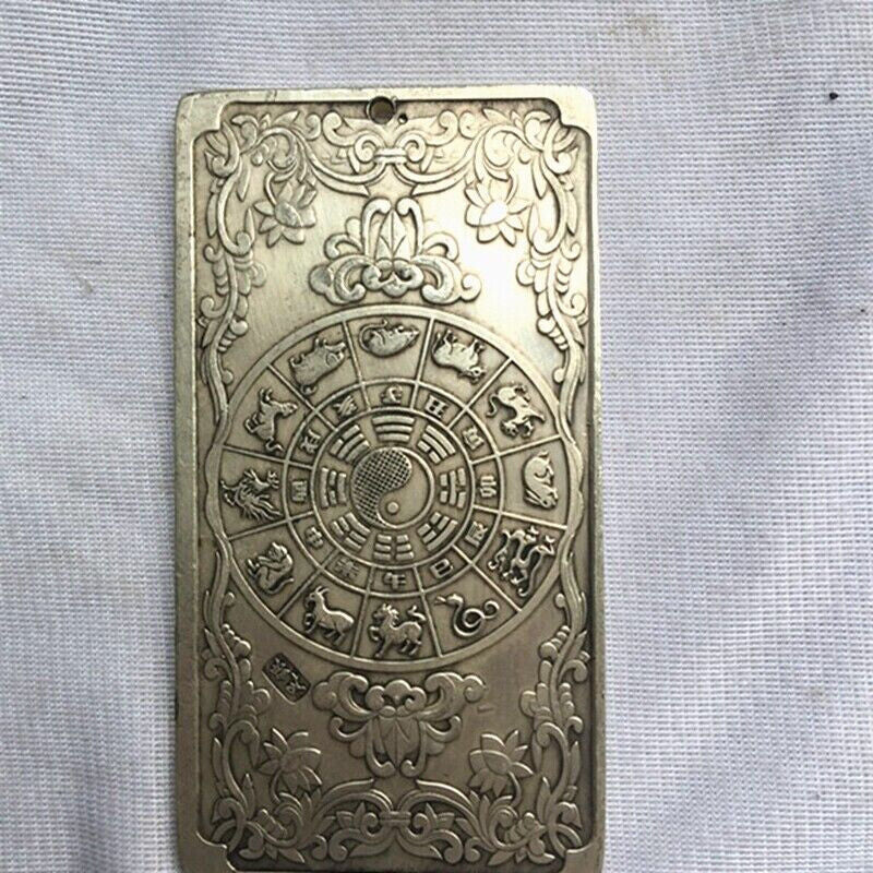 Chinese old Tibet Silver carving Zodiac dragon Pendant waist tag amulet