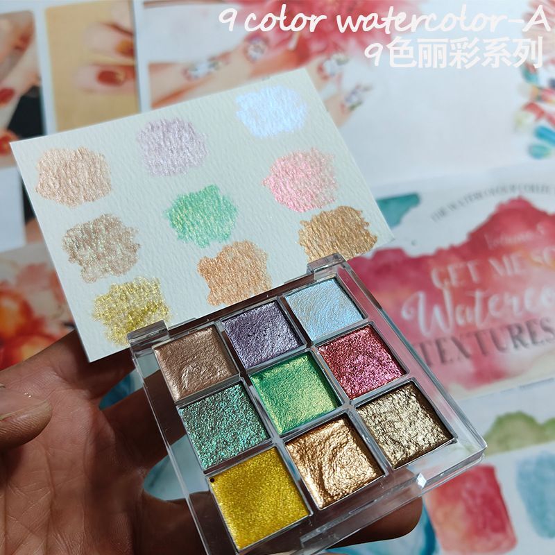 Nail Art Tool 9 Color Paint Solid Watercolor Handmade Acuarelas Palette Painting