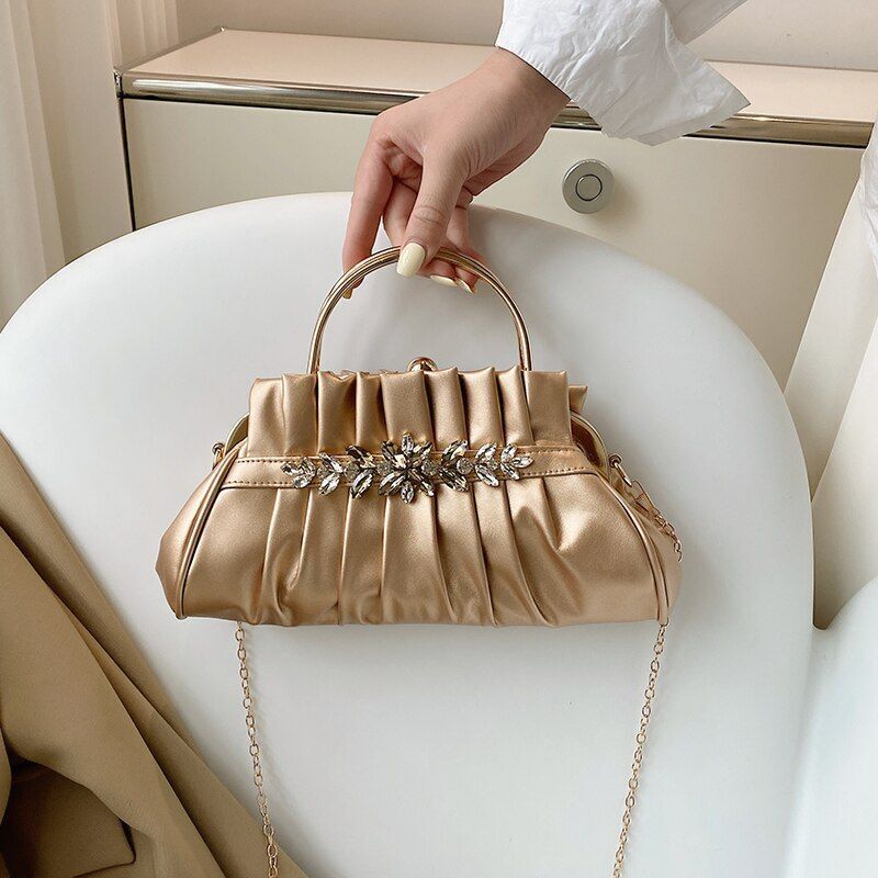 Evening Party Clip Bag Pleated Shoulder Bag Vintage Handbag Luxury Shoulder Bags